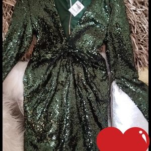 Emerald Sequined Sexy Mini Dress